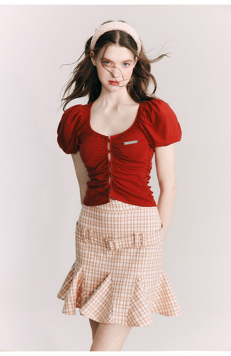 Cheap short 2024 red plaid skirt