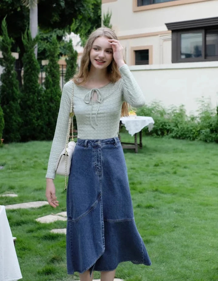 Blue docking flare denim skirt