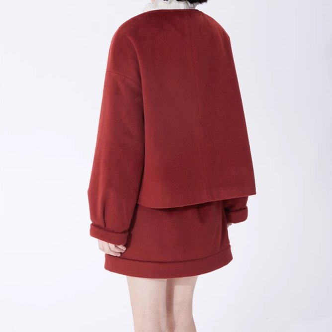 Red Woolen Skirt Loose Retro Short A-Line Skirt