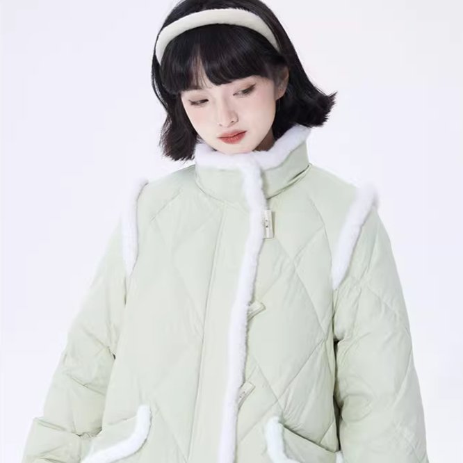 Rhombus quilted short 90 white duck down jacket