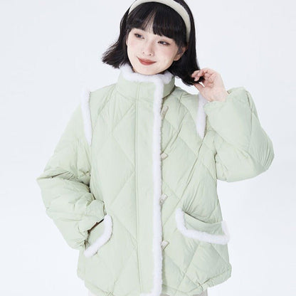 Rhombus quilted short 90 white duck down jacket