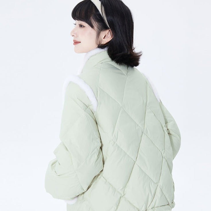 Rhombus quilted short 90 white duck down jacket