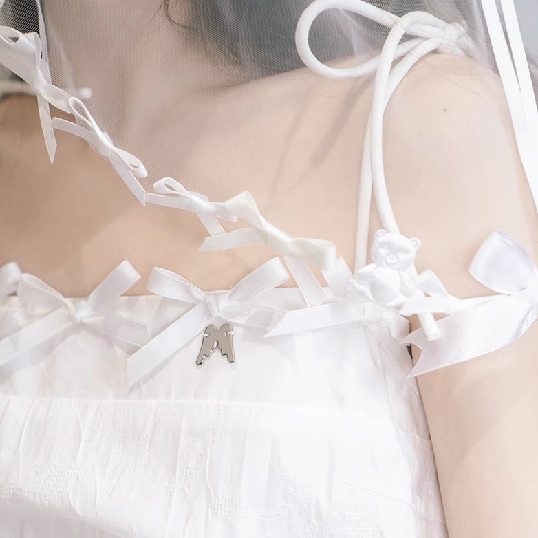 Ribbon plaid lace suspender long skirt