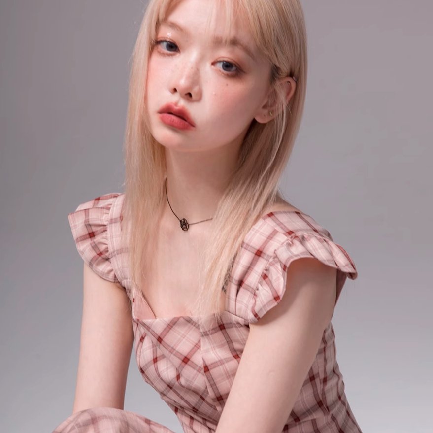 Rose artistic fishtail plaid irregular hem suspender dress