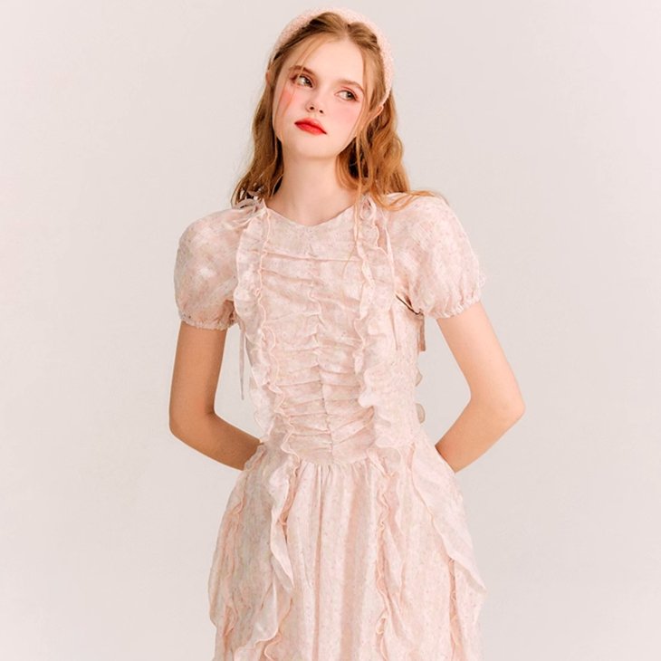 Rose Garden Fairy Dress Ribbon Lace Puff Sleeves
