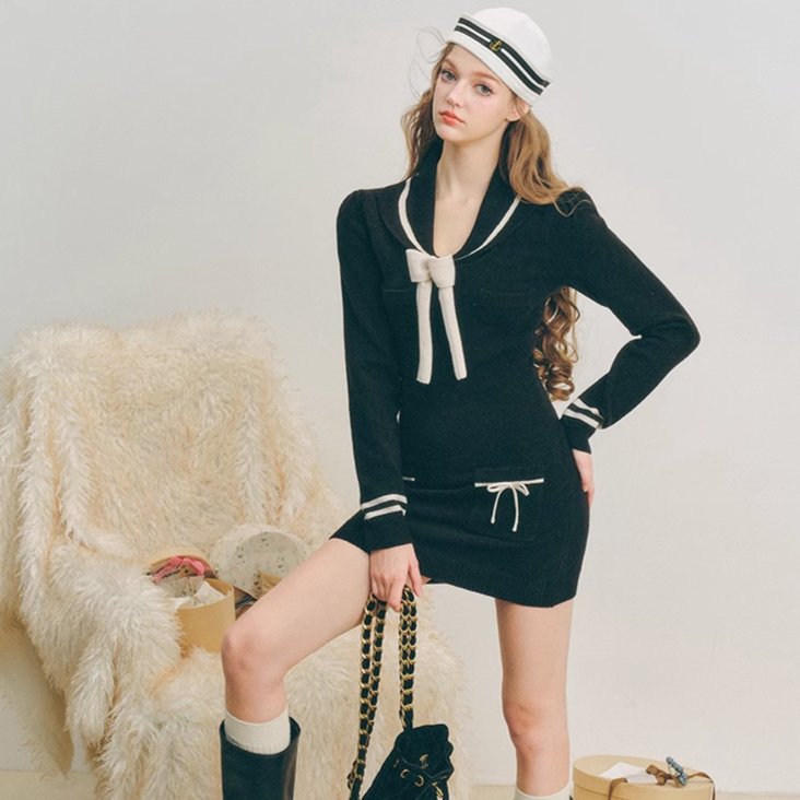 Sailor ribbon line knit mini dress remulia Sailor ribbon line knit mini dress remulia