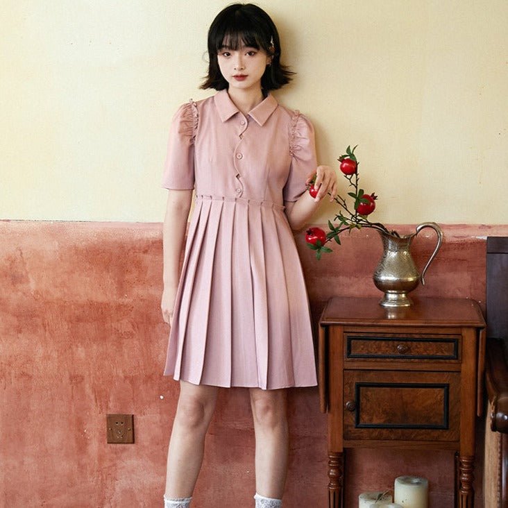 Shallot Liang cut college style pink shirt skirt
