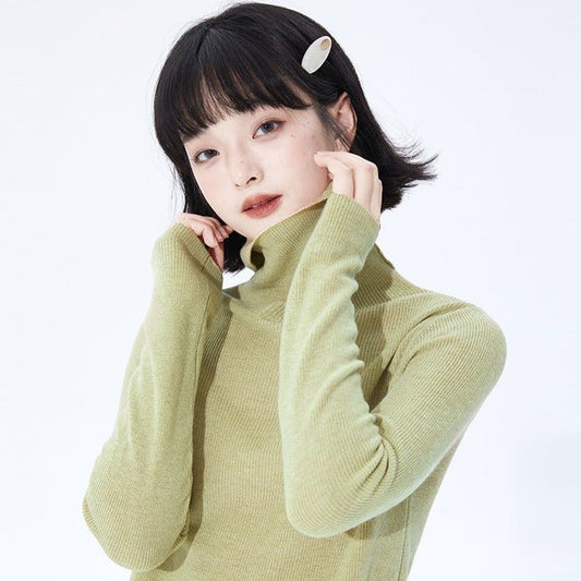 Shaonong Well-tailored black and green turtleneck wool sweater