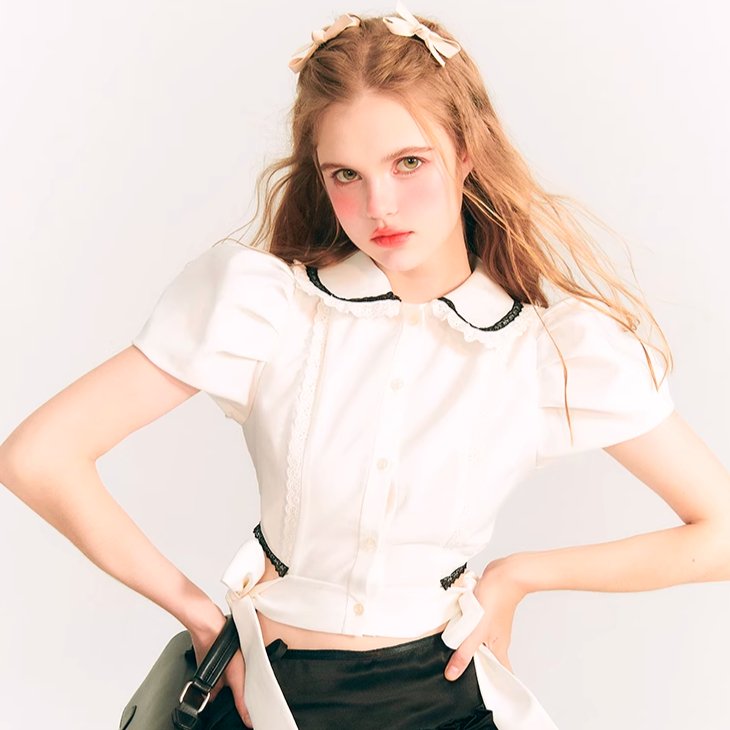 Shirt French Retro Doll Collar Puff Sleeve Top