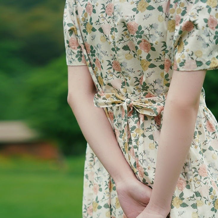 Retro Flower French Side Ribbon Dress Retro Flower French Side Ribbon Dress