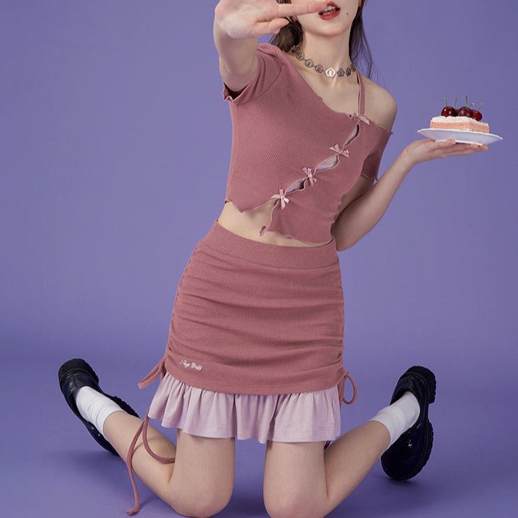 Slightly drunk dessert pink pure desire hollow skirt