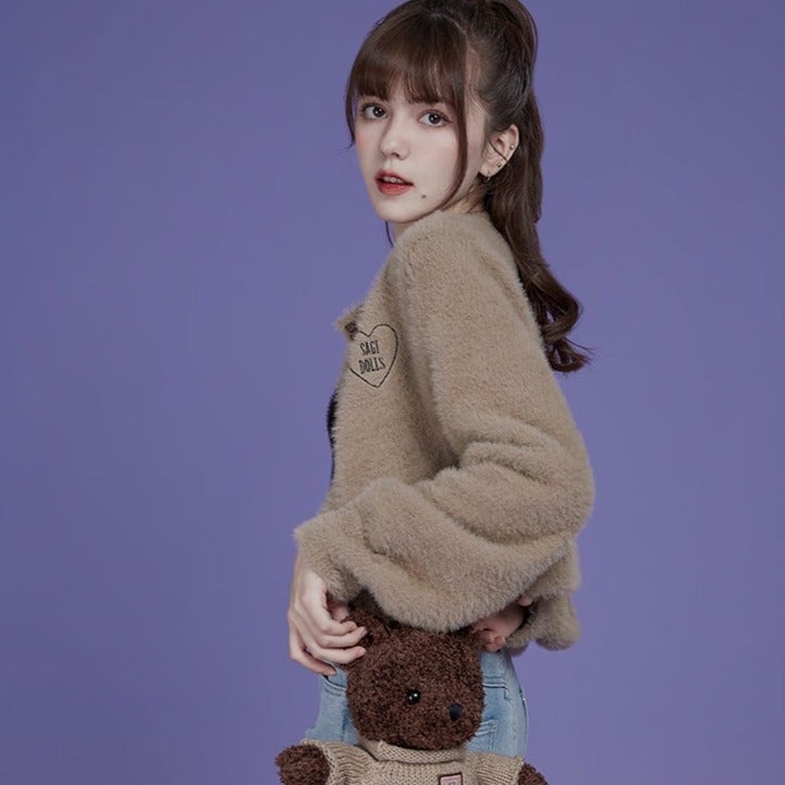Teddy bear cocoa color mink  short cardigan