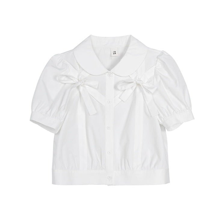 white doll collar short shirt bubble sleeve strap