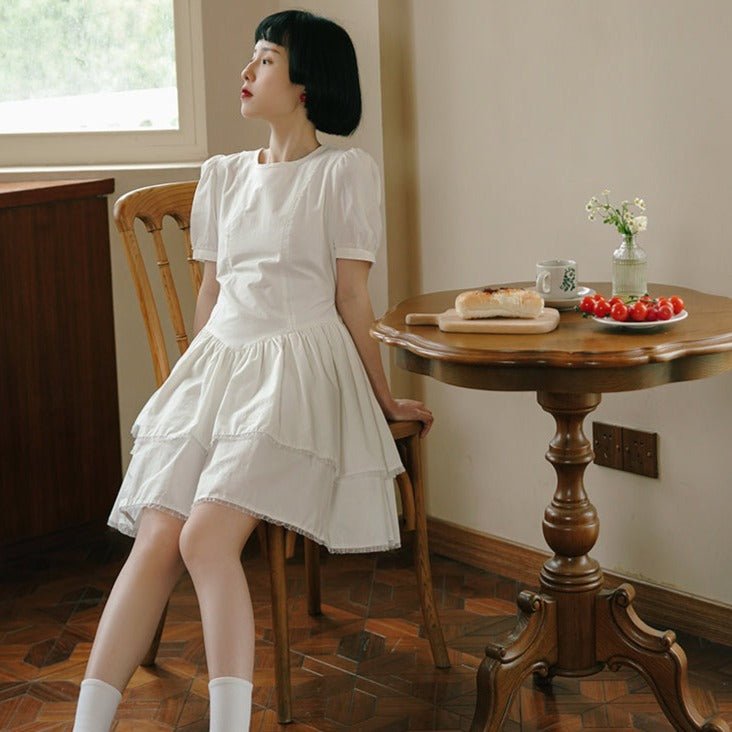 White French retro pleated cake dress short-sleeved skirt