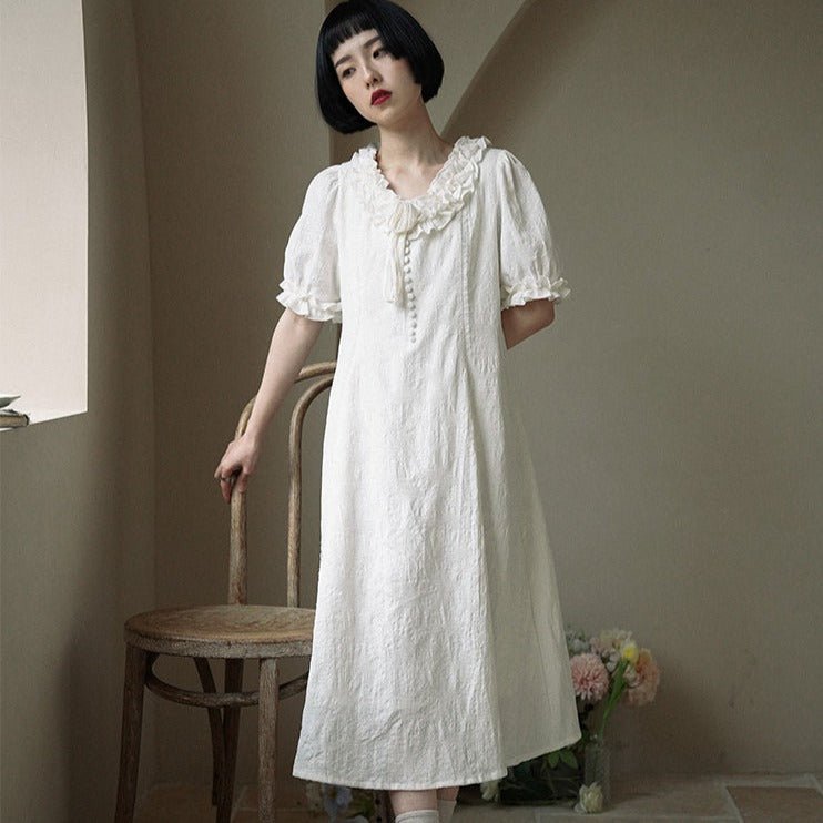 White long skirt dress short-sleeved long summer skirt