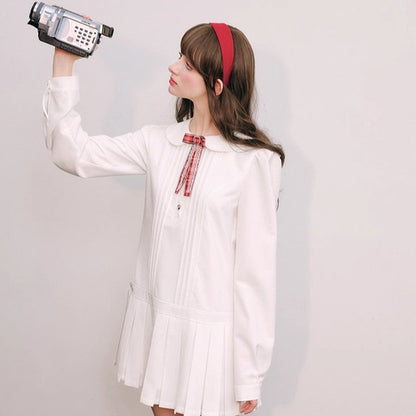 “Winter Time Girl” Preppy style white shirt dress