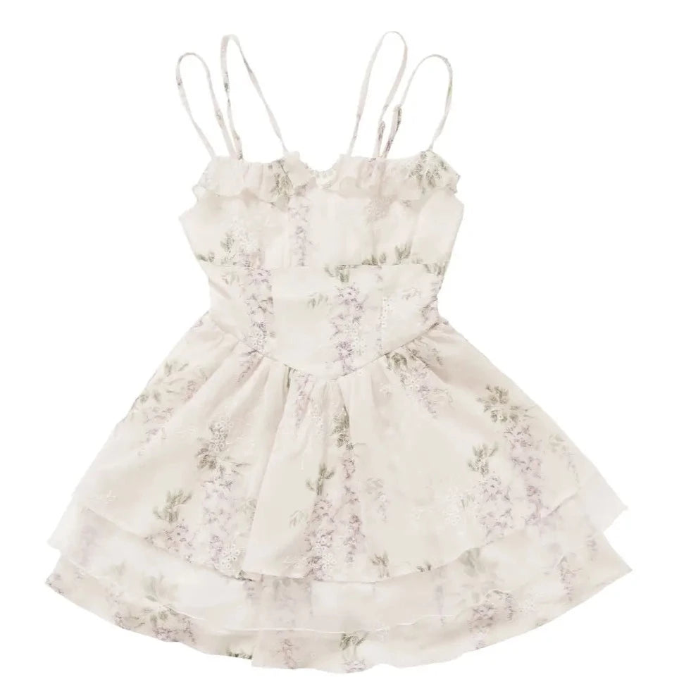 Wisteria Flower Embroidered Camisole Dress and China Tops