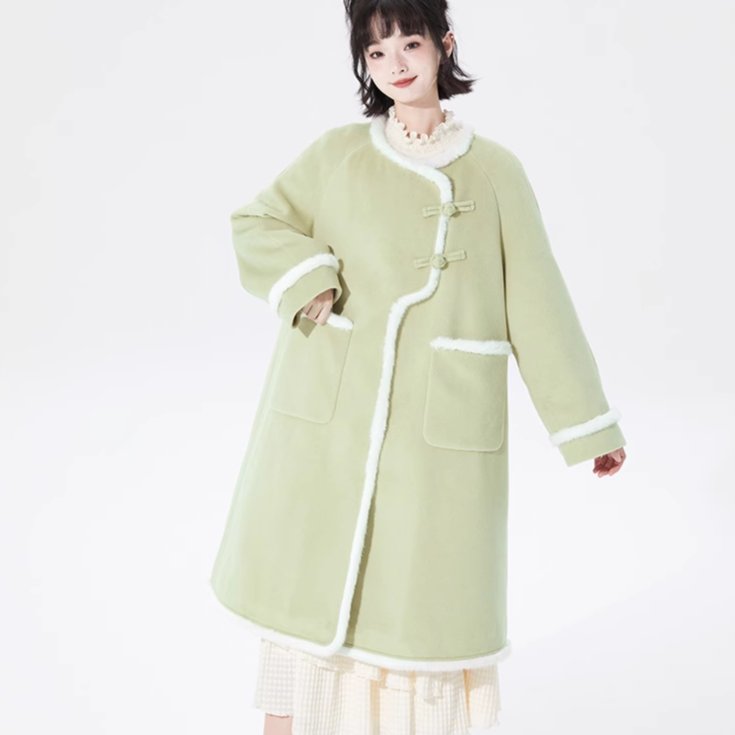 Woolen Coat Mid-Length Loose Buckle Furry Coat