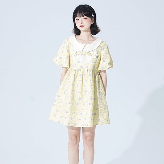 Yellow jacquard doll collar dress