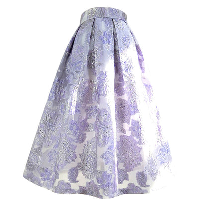 藤紫の花群集ヘップバーンスカート