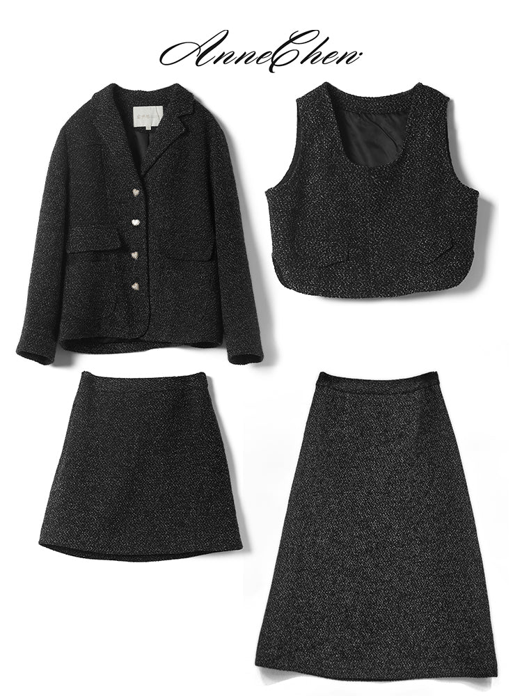 黒墨のお嬢様のツイードジャケットとベストとスカート