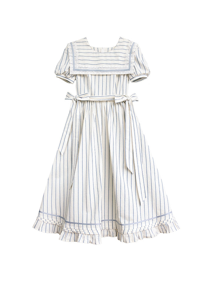 British Girl's Vertical Striped Sailor Dress（予約商品：30日以内に 