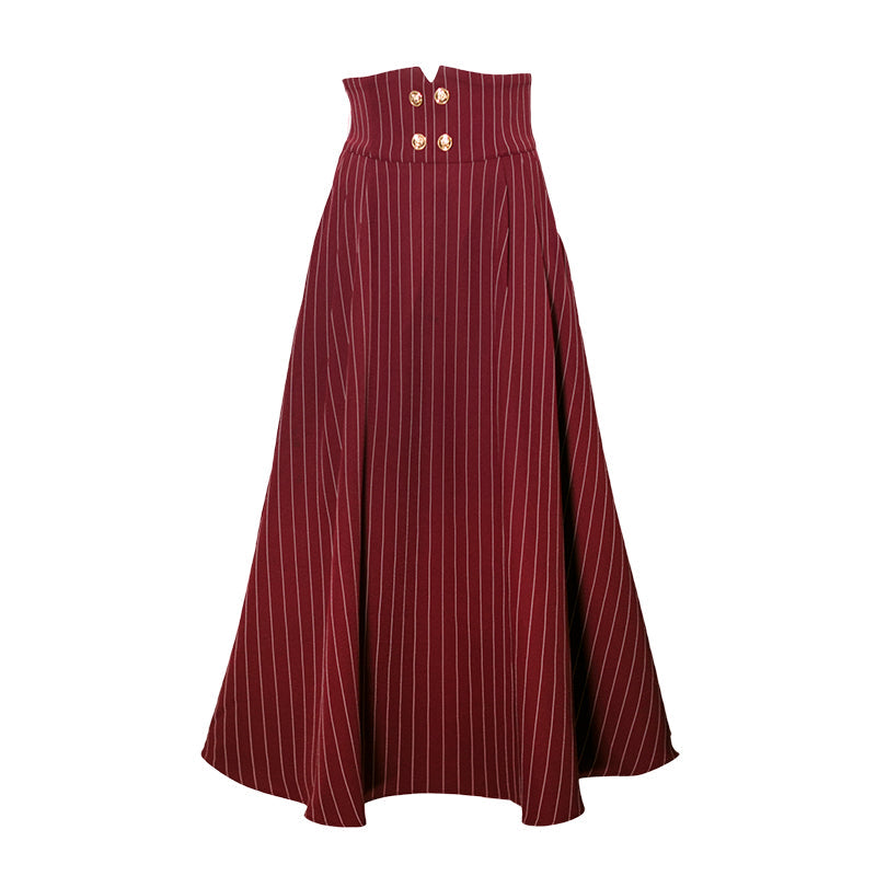 葡萄酒色の縦縞コルセットスカート